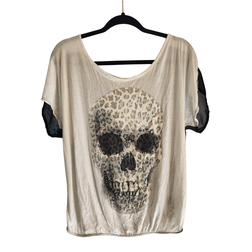 Rue21 Leopard Skull Print Women's Tee - Cream and Black